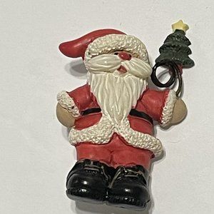 Vtg Santa Christmas Tree Pin Brooch Christmas Holiday Star Resin